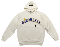 a white hoodie with the word woodwalker on it